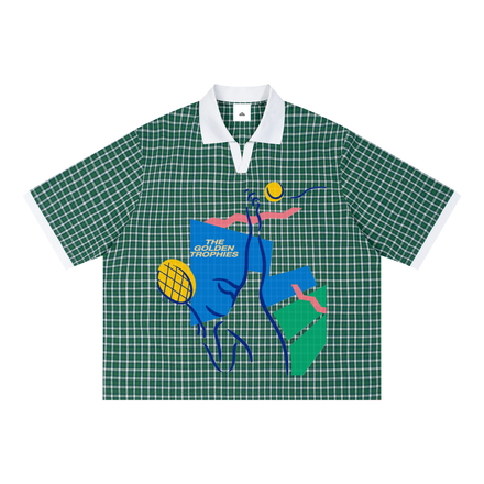 Tennis Player Boxy Plaid Polo Shirt